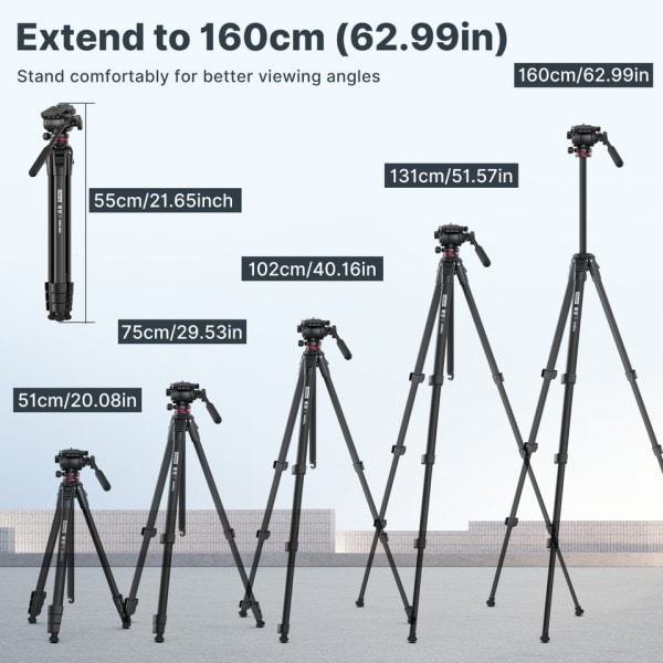 1,6 M Video Resa Stativ 360° Panorama Fluid Drag Pan Stativ Max Load 6KG Arca Swiss Plate