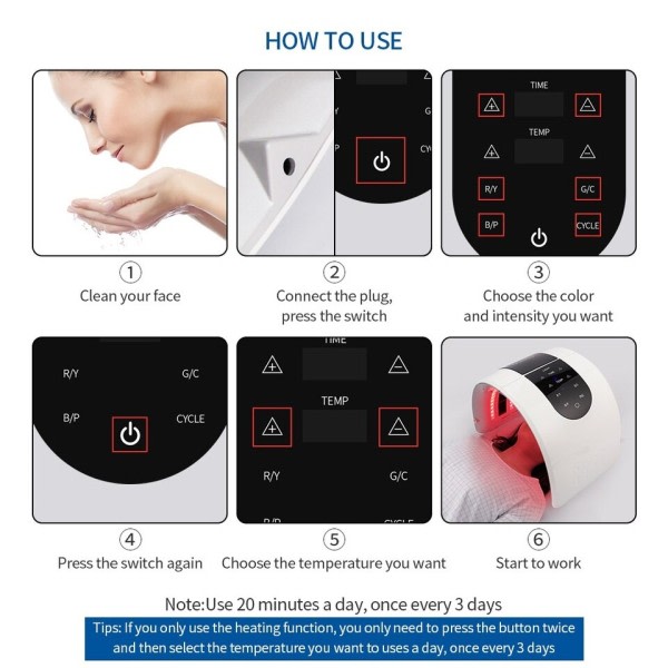 2 IN 1 vikbar 7 färg LED foton 30-60℃ uppvärmning threapy ansikte&Body mask maskin salong