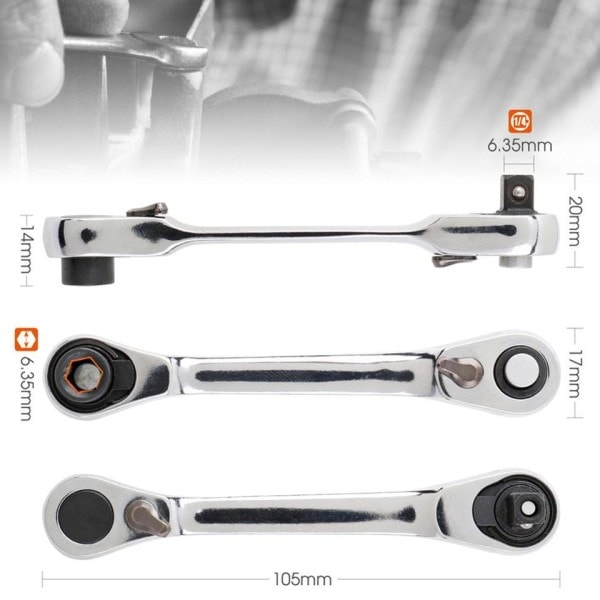 Mini 1/4 tum Double Ended Quick Socket Spärrnyckel Stång Skruvmejsel Bit Verktyg