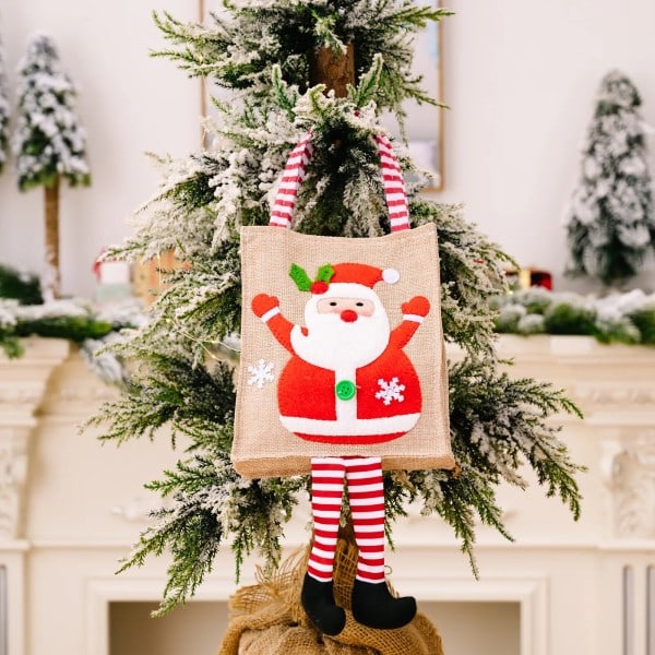 Jul godteri gave veske nissen elg snømann dukke tote pose jule pynt