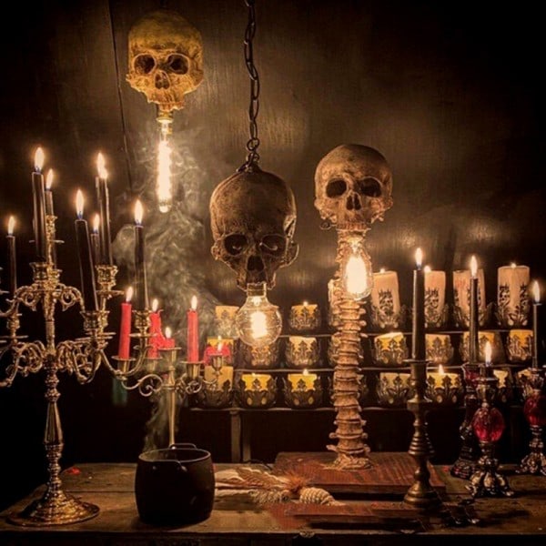 Halloween Skulle Skelet Lampe Rædsel 3D Statue Bord Lampe Kreativt Fest Ornament
