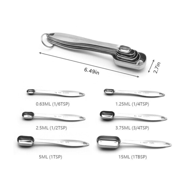 6 st/Set rostfritt stål mått sked set
