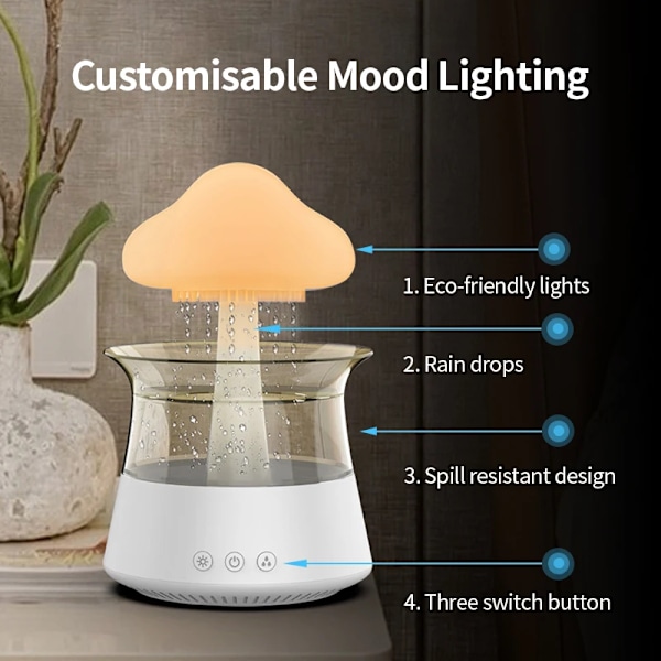 Regn sky natt lys luftfukter med regnende vann dråpe lyd og 7 farger led lys essensiell olje diffuser aromaterapi