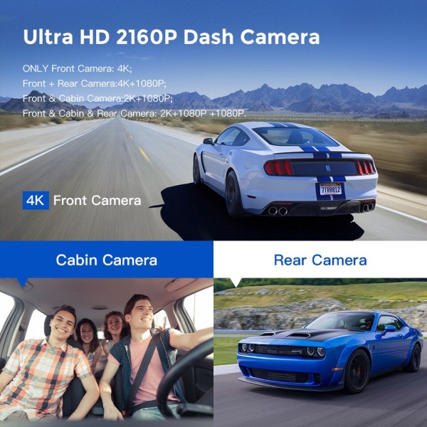 M550 3 Channel Dash Cam Forside Inside Rear Three Way Bil Dash Camera