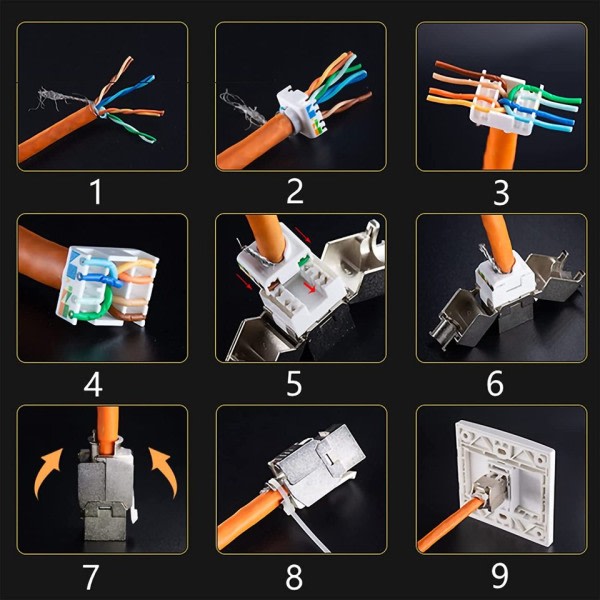 Afskærmet CAT8 Cat7 Cat6a Keystone Jack RJ45 Værktøjsmindre Type Zink Legering Modul Adapter Kobling