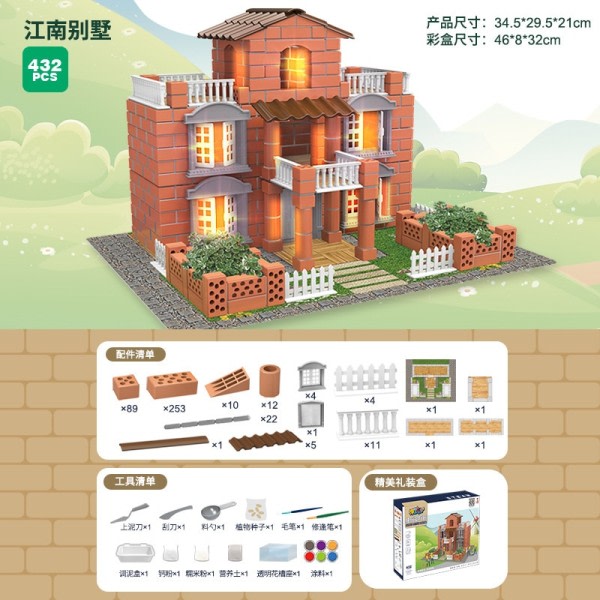 Gør-det-selv mursten dukkehus casa miniature sæt mini villa bygning model dukke huse saml legetøj til børn
