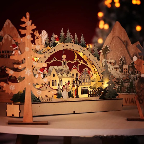 Cross border jul trepynt LED belysning jule landsby butikk vindu display