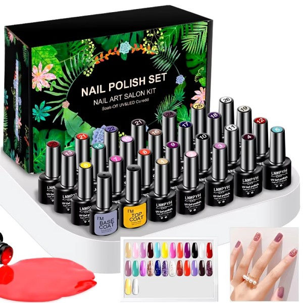 Gel Nagellack Set Nagel Gel Kit 26 Färg Semi Permanent UV Led Gel