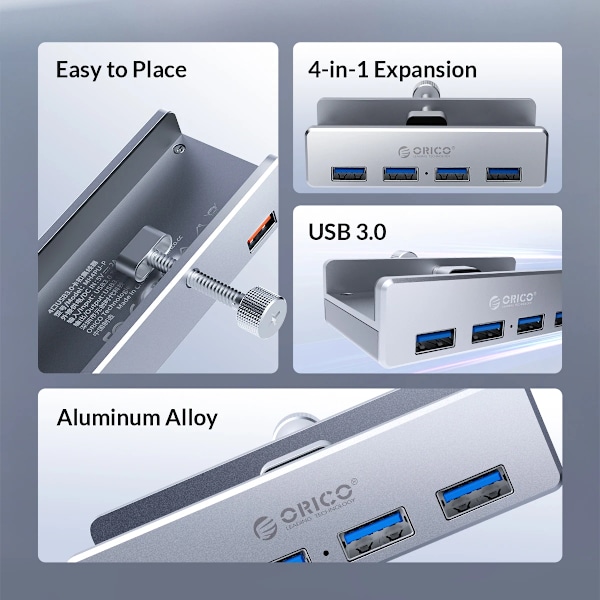 Data Transmission Hub Aluminium 4 Porte USB 3.0 Clip HUB