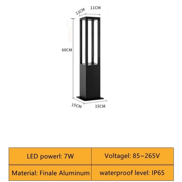 Moderni ulko vedenpitävä LED pitkä nurmikon lamppu 7W 85~265V viimeistely alumiini neliö katu valo