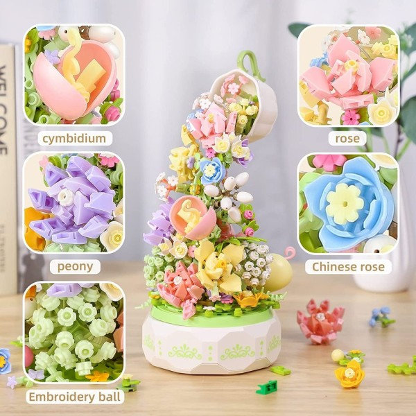 Blomma Belysning Musik Låda Byggnad Block Hem Inredning Anime Kreativ Leksaks för barn