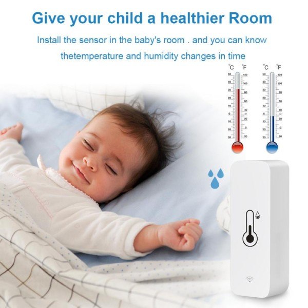 Smart WIFI Temperatur Og Fuktighet Sensor Innendørs Hygrometer Termometer