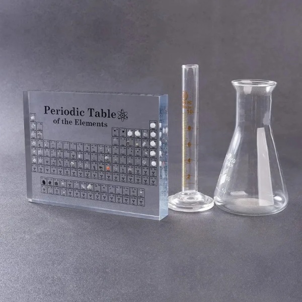 Periodisk Tabell med Ekte Elementer 3D Transparent Periodisk Tabell Brev Dekorasjon Barn Undervisning Skole Display Kemisk Element