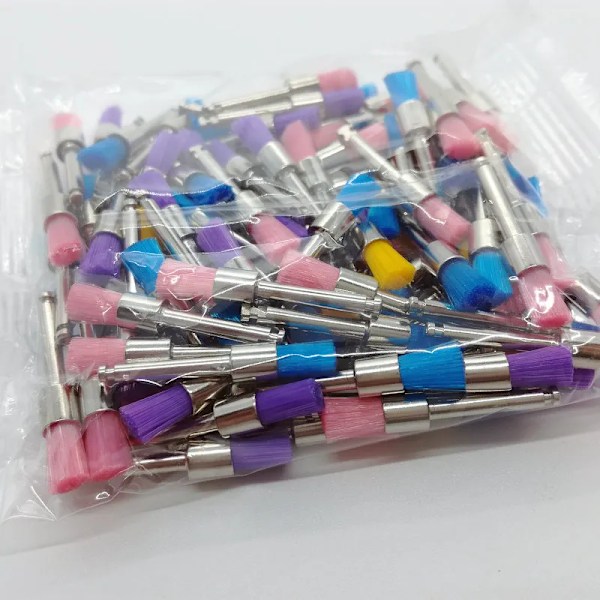 Universal 100 stykker Farve Nylon Lås Flad Polering Polermaskine Prophy børster Dental børste