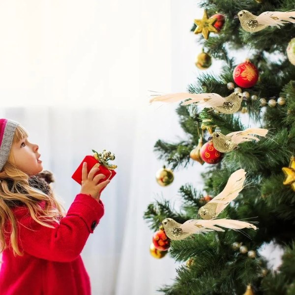 3 bitar Jul Simulering Fåglar Glitter Fjäder Fågel Figuriner XmasTree Dekoration