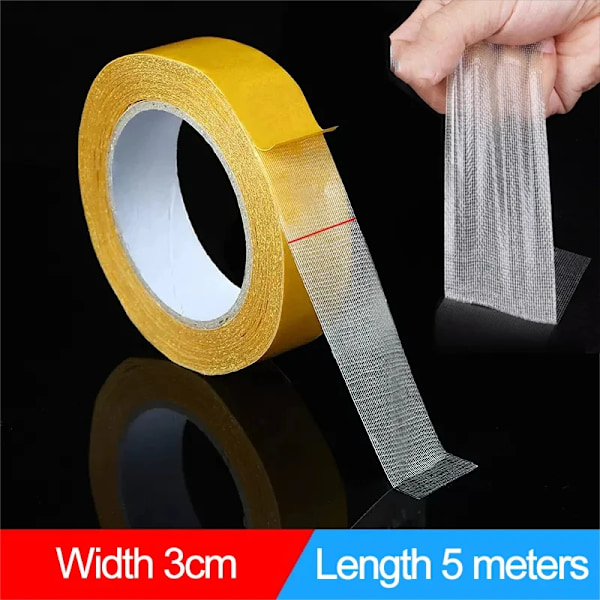 1 Rull 5M Dubbel Sided Tejp Hög Viskositet Grid Fiber Transparent Dubbel Sided Tejp Klibbig Adhesiv Fiber Mesh Tejp