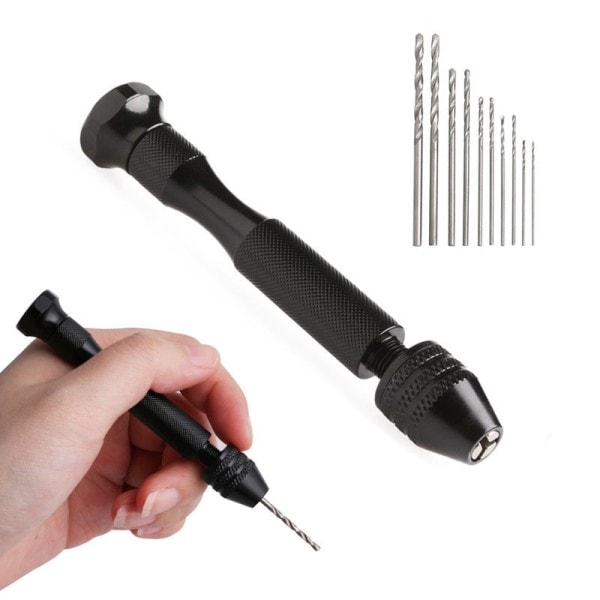 Mini Mikro Aluminium Hand Drill Med Keyless Chuck HSS Stål Twist Drill Bit