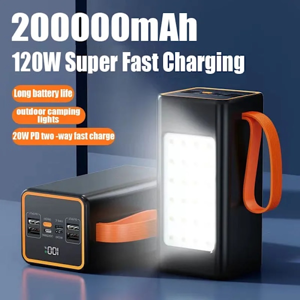 Bedste kvalitet PowerBank 200000mAh Tovejs 120W Hurtig Opladning Powerbank Bærbar Oplader Type-C  til IPhone 14 13 W/ LED Lys Eksternt Batteri