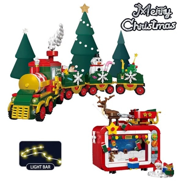 Creative Joulu Kaupunki Santa's Reki Joulupukki Visit Lahja Pack Lumiukko Malli Rakennus palikoita tiilet lelut