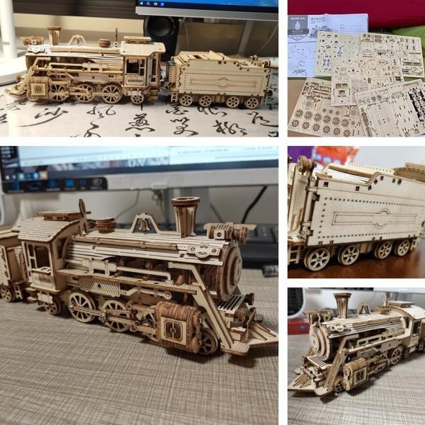 3d træ damp tog model legetøj børn byggeklods puslespil lind montage simulering køretøj tog