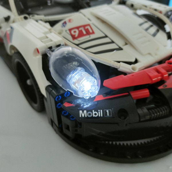 Teknisk Porscheed 911 RSR Sport Bil Model Bygning Klodser LED Forlygte