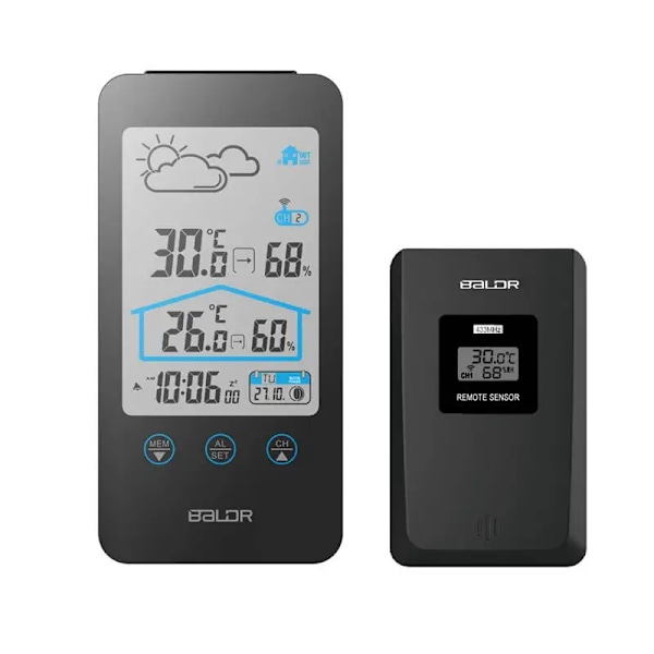 Husstand Trådløs Digital Termometer Hygrometer Måne Fase C/F Temperatur Sensor Fugtighed Måler Alarm Ur