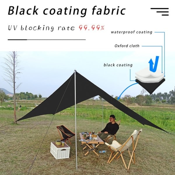 Svart Beläggning Presenning Vattentät Hexagonal Tält Camping Ute Skärm Presenning Tält Shelter Solskydd Flysheet