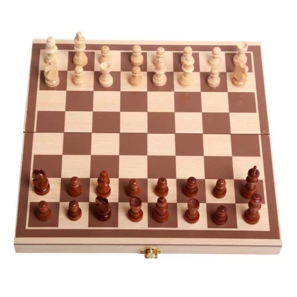 Familj Klassiker Schack med fällbart bräde för barn och vuxna, Trä schack