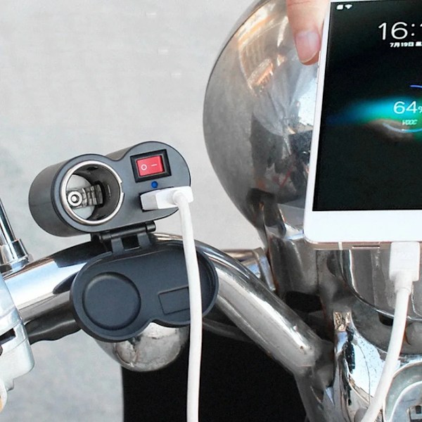 Profesjonell 12V Motorsykkel Styre USB lader Vanntett Sigarett-te Lighter Socket med bryter