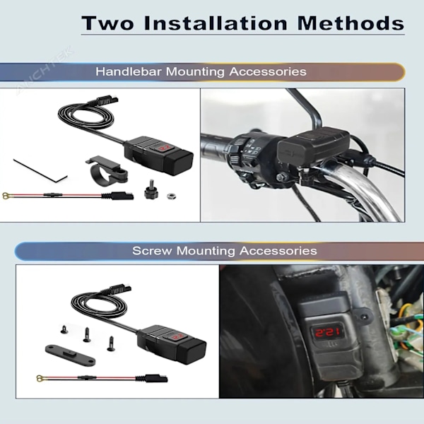 Motorsykkel USB lader QC3.0 Styre Rask Lading Vanntett 12V Socket Adapter Med Voltmeter Motorsykkel Verktøy