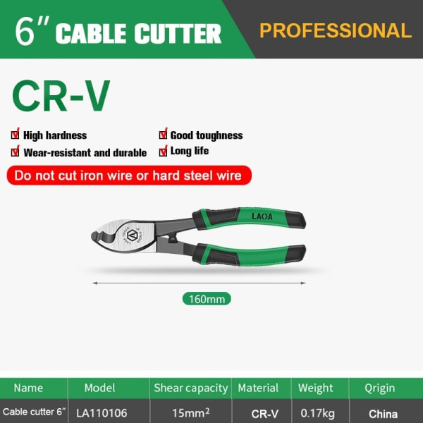 Kabel Cutter CR-V Crimping Tång Bult Skärning Elektrisk Tråd Avskiljare Kombination Multifunktion Handverktyg