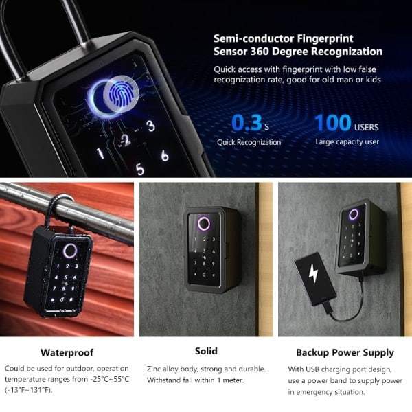 Fingeravtrykk Bluetooth Wifi Digital Nøkkel Boks App Fjernkontroll Tilgang Vegg Montering Kombinasjon Sikkerhet Airbnb Lås boks
