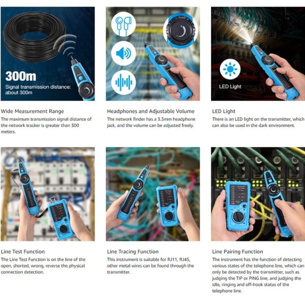 FWT11 Hög Kvalitet RJ11 RJ45 Cat5 Cat6 Telephone Wire Tracker Tracer Toner Ethernet LAN Nätverk Kabel Tester Line Finder