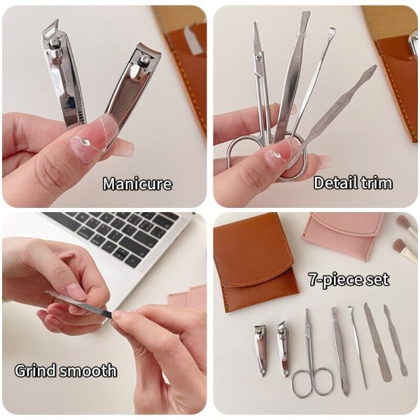 Nagel klippare set 7 bitar sax nagelfil nagelklippare tång vikbar portabel och enkel nagel reparationsverktyg