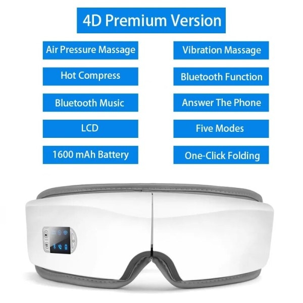 4D Smart Airbag Vibration Eye Massager Øjenpleje Instrument Opvarmning Bluetooth Musik Afhjælper træthed Og Mørke cirkler