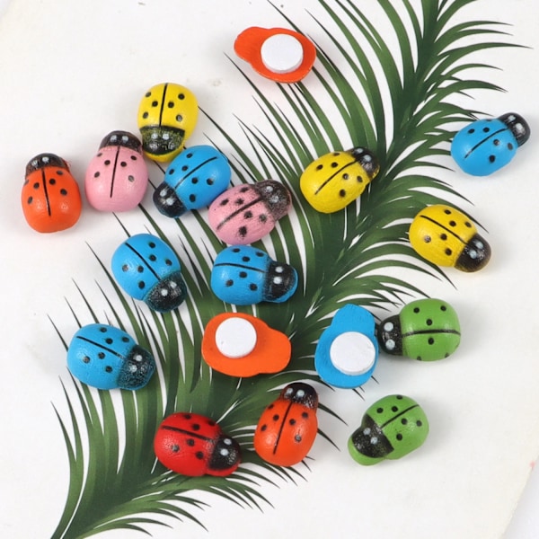 Mini Trä Bi Färgglad nyckelpiga med lim Flatback Cabochon Miniatyr Ornament