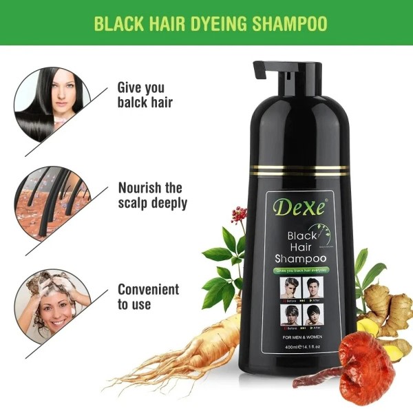 400ml musta värjätty shampoo musta hius väri yrtti aines ginseng inkivääri  8891 | Fyndiq
