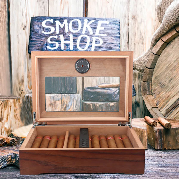 Hygrometer luftfuktare bärbar rökning  tillbehör glas fönster cigarett cederträ fodral