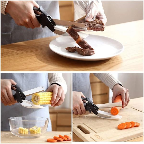 Bedste kvalitet Rustfrit Stål Grill Bøf Skæring Skæring Husholdnings Grøntsager Saks 2 I 1 Multi Køkken Værktøj Frugt Kniv
