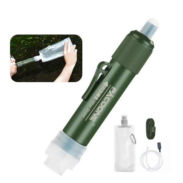 Mini camping rening vatten filter halm TUP kol fiber vatten påse för överlevnad eller nödtillbehör