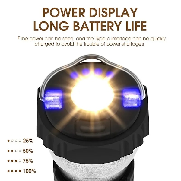 Kannettava Camping Light 3 In 1 Monitoiminen ulkona LED taskulamppu USB lataus hätä lamppu riippuva teltta valo