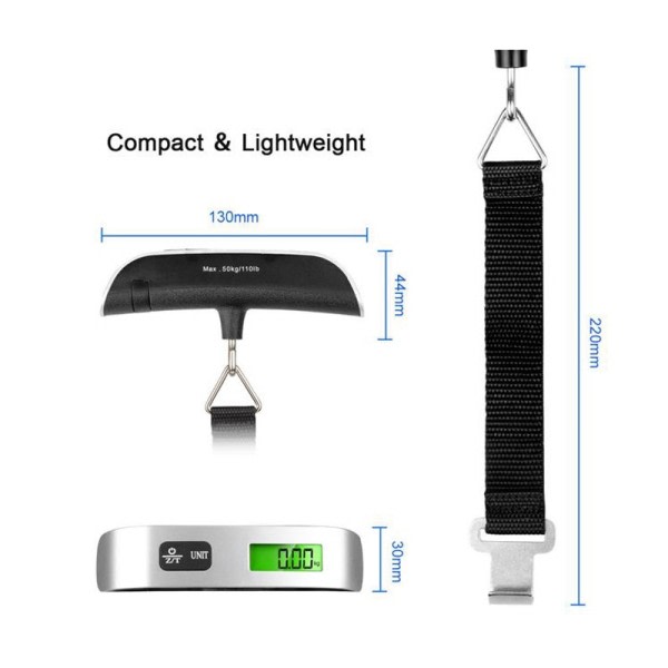 Kannettava vaaka digitaalinen LCD näyttö 110lb/50kg elektroninen matkatavarat riippuva matkalaukku matka punnit matkatavarat