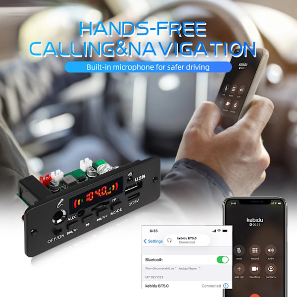 DC 5V 10W Bluetooth 5.0 Stereo DIY Bil MP3 Spelare Dekoder kort