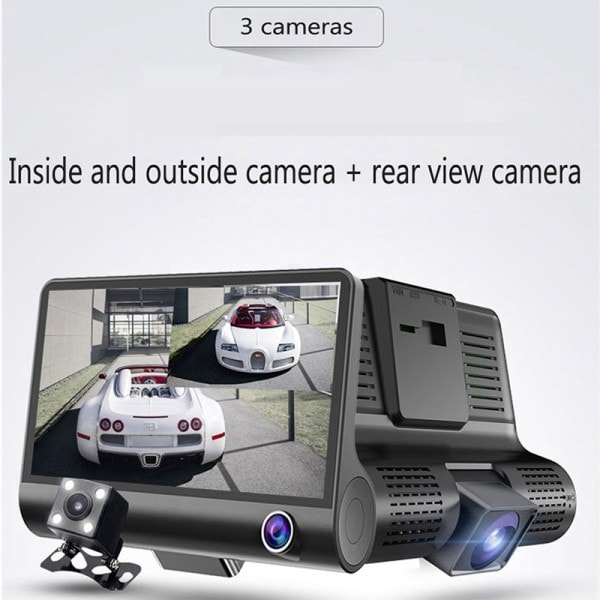 Auto DVR 3 Kamerat Full HD 1080P Kaksois Lenss Auto DVR Kamera 4,0 tuuman LCD Näyttö 170 asteen takanäkymä