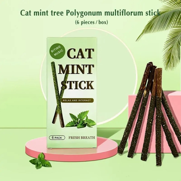 6 bitar Naturlig Matatabi Katt Stick Mint Fångad Bet Excited Spön Silvervine För Katt Tänder Rengöring