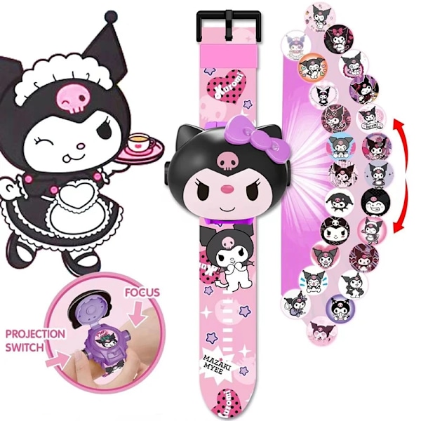 Hello Kitty Toys Set 3D Projection Digital Watch Cinnamoroll Kuromi Melody Anime Action Figures Modell Toy