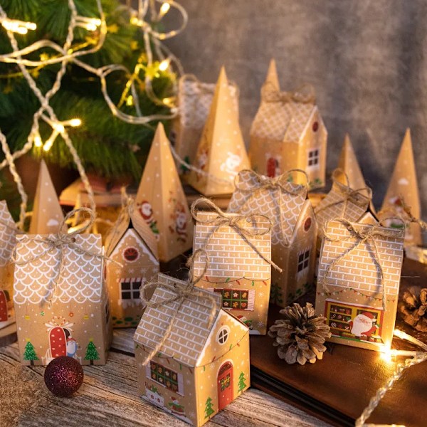 Jul present lådor advent kalender pepparkakor hus papper box jul nyår kalas förpackningar tillbehör