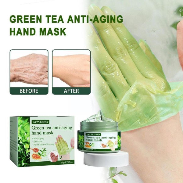 50g Grönt Te Hand Mask Anti-rynk Återfuktande Vitande förhårdnader Närande kräm vård reparation hand exfoliering
