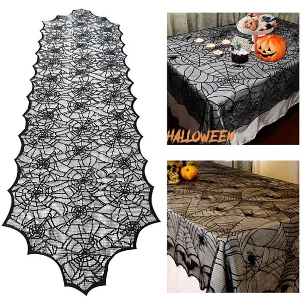 Halloween flaggermus bord løper svart edderkopp nett blonde duk