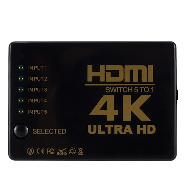 4K HDMI-kompatibel Switcher HD1080P 5 Port HD Switch Velger Splitter Med Hub IR Fjernkontroll Kontroller